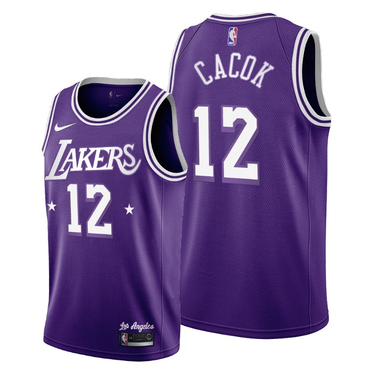 Men's Los Angeles Lakers Devontae Cacok #12 NBA 60s 2021-22 Throwback City Edition Purple Basketball Jersey NRZ4683VA